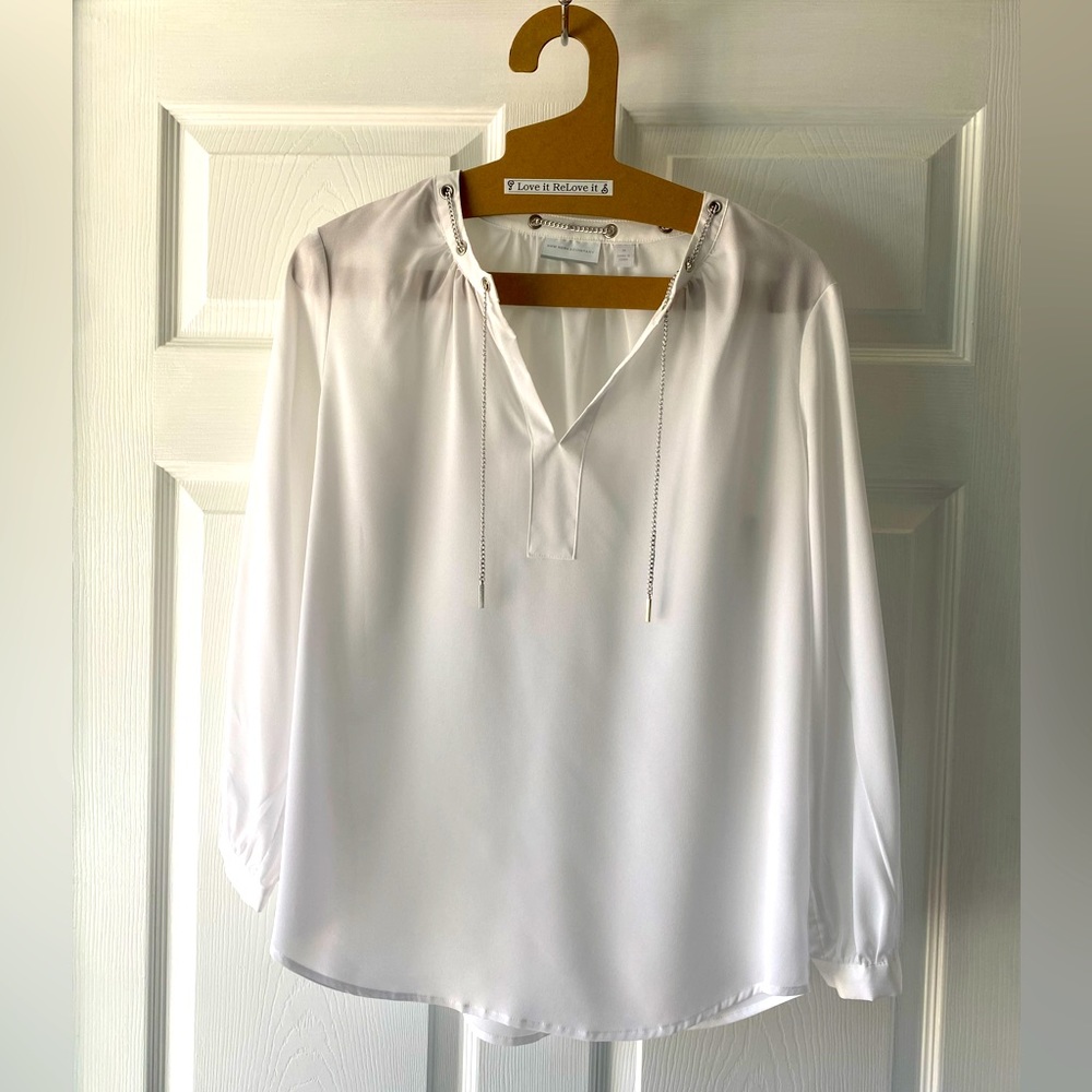 NEW YORK & COMPANY White Long Sleeve Top Medium Size New
